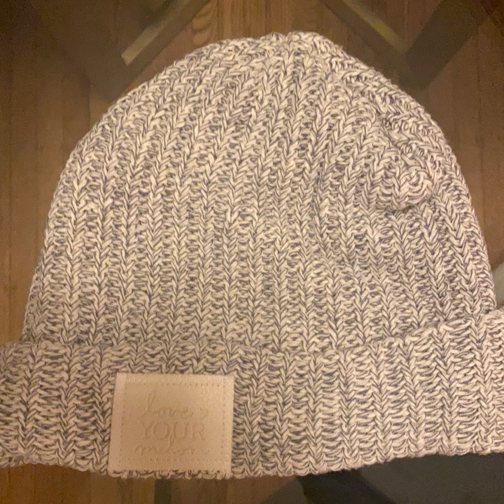 Gray and white love your melon cuffed beanie